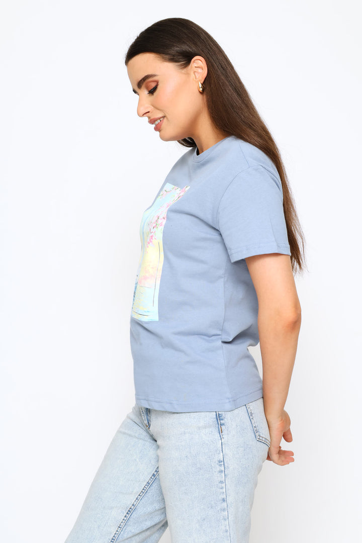 Watercolour Sailboat Tee - Denim