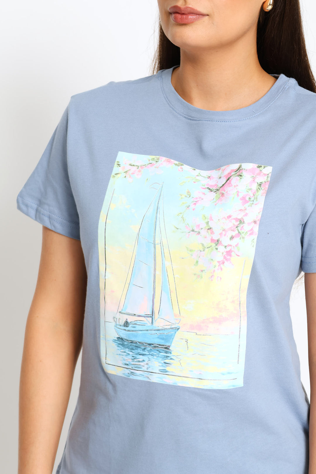 Watercolour Sailboat Tee - Denim