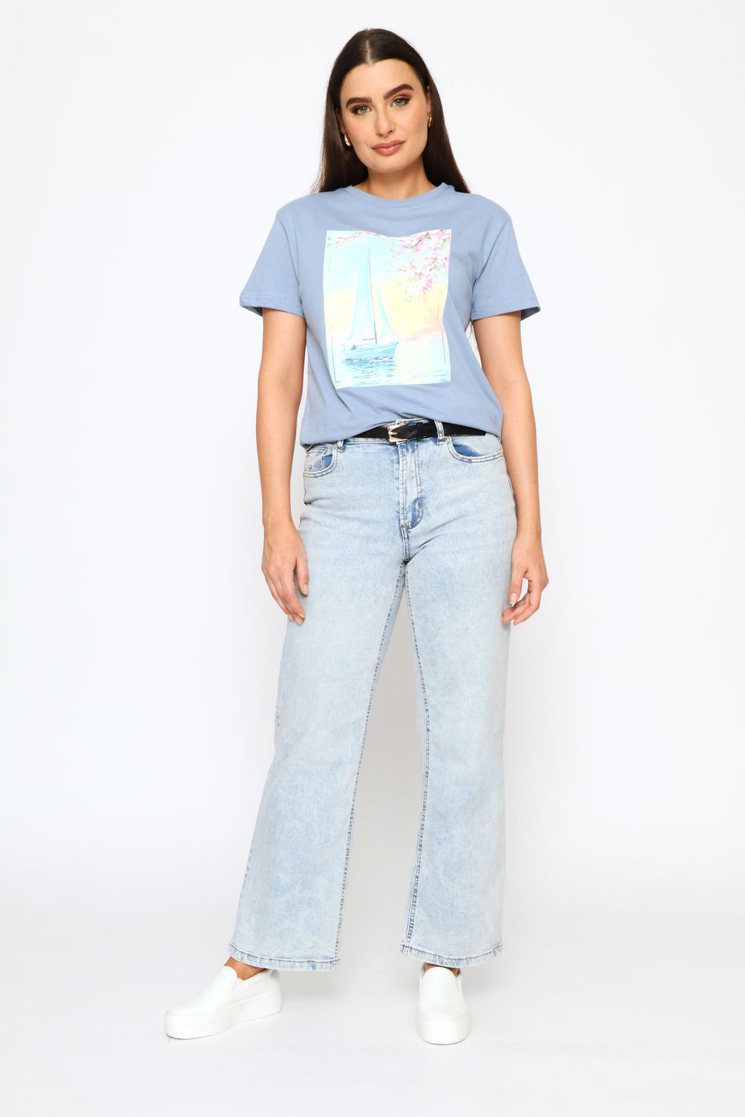 Watercolour Sailboat Tee - Denim