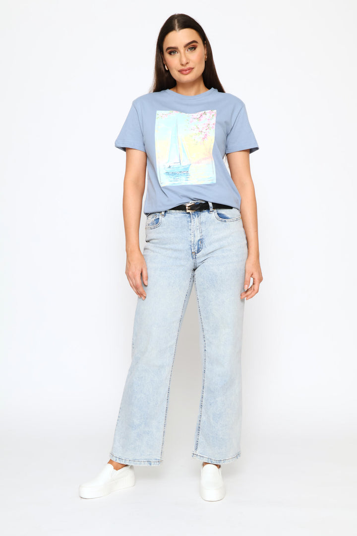 Watercolour Sailboat Tee - Denim