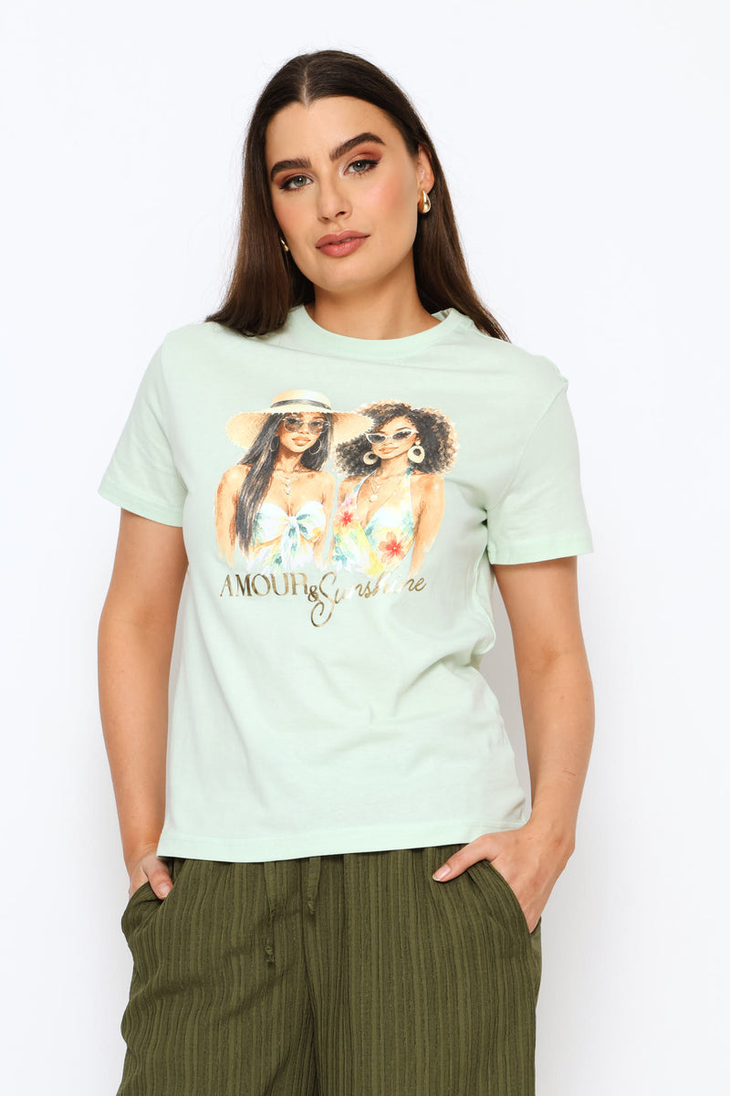 Amour & Sunshine Foil Tee - Fresh Mint
