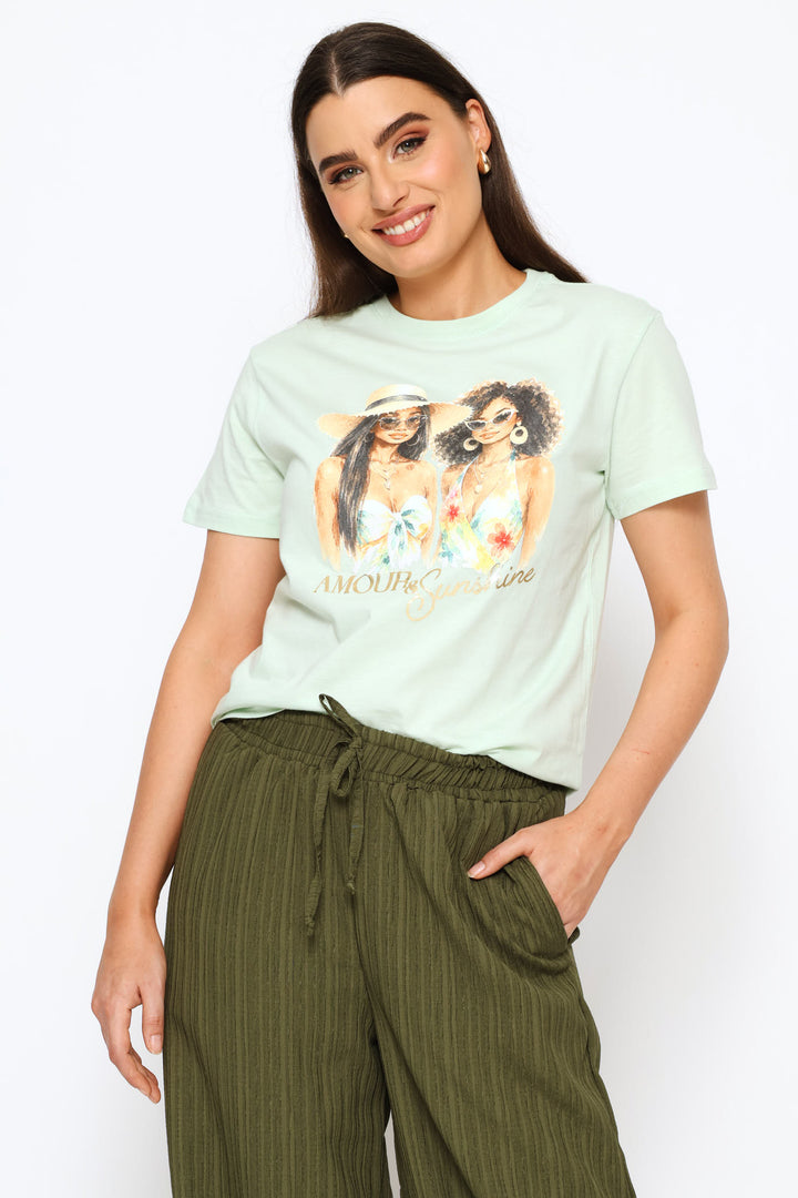 Amour & Sunshine Foil Tee - Fresh Mint