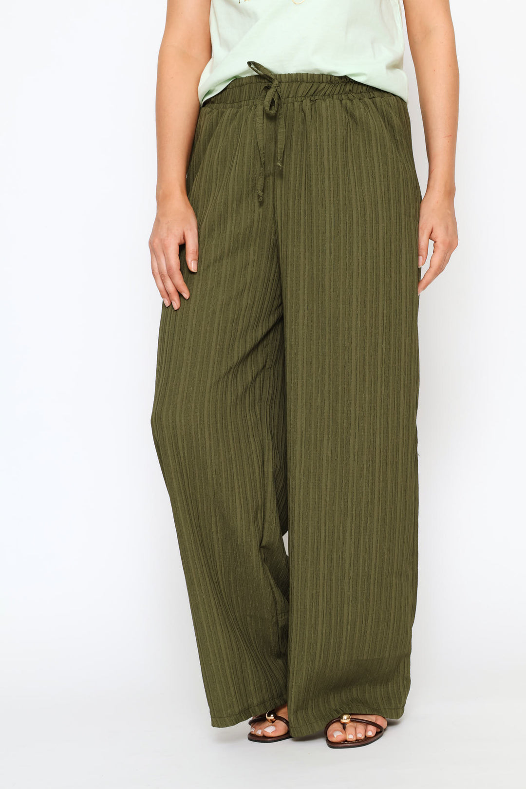 Elasticated Waist Crinkle Knit Pant - Olive