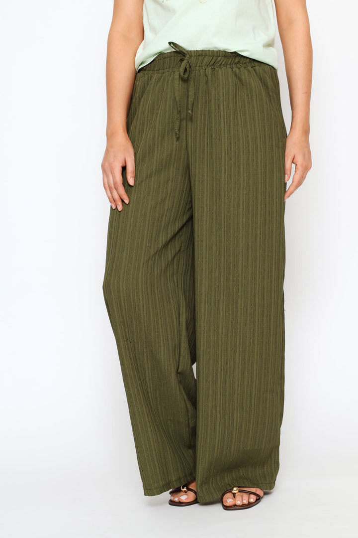 Elasticated Waist Crinkle Knit Pant - Olive