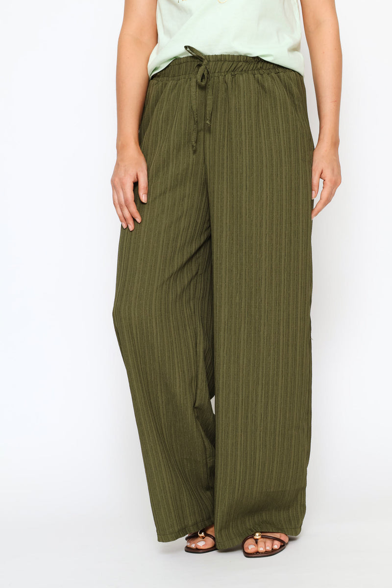 Elasticated Waist Crinkle Knit Pant - Olive