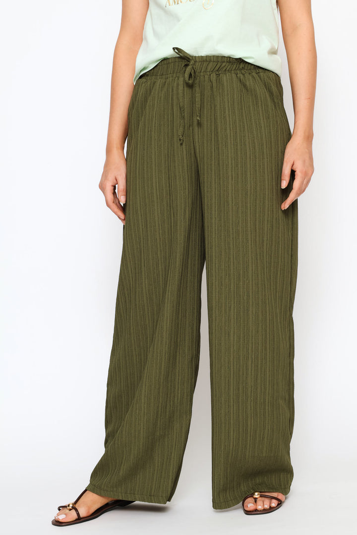 Elasticated Waist Crinkle Knit Pant - Olive