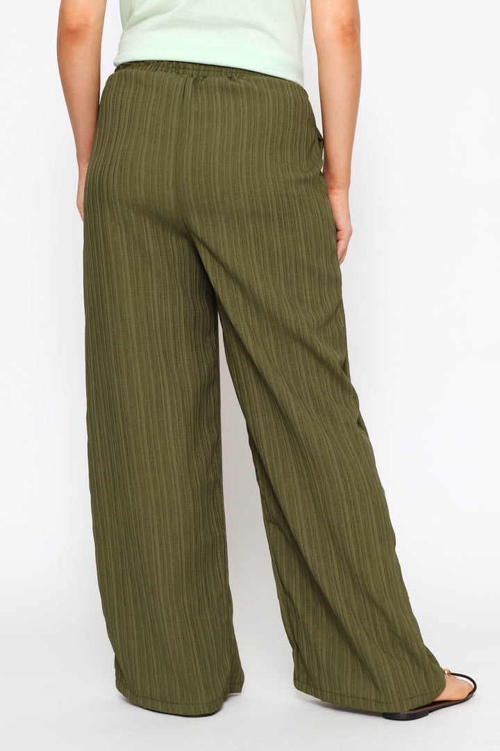 Elasticated Waist Crinkle Knit Pant - Olive