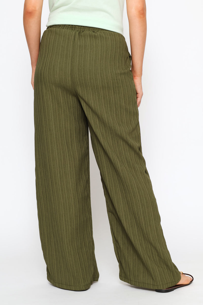 Elasticated Waist Crinkle Knit Pant - Olive