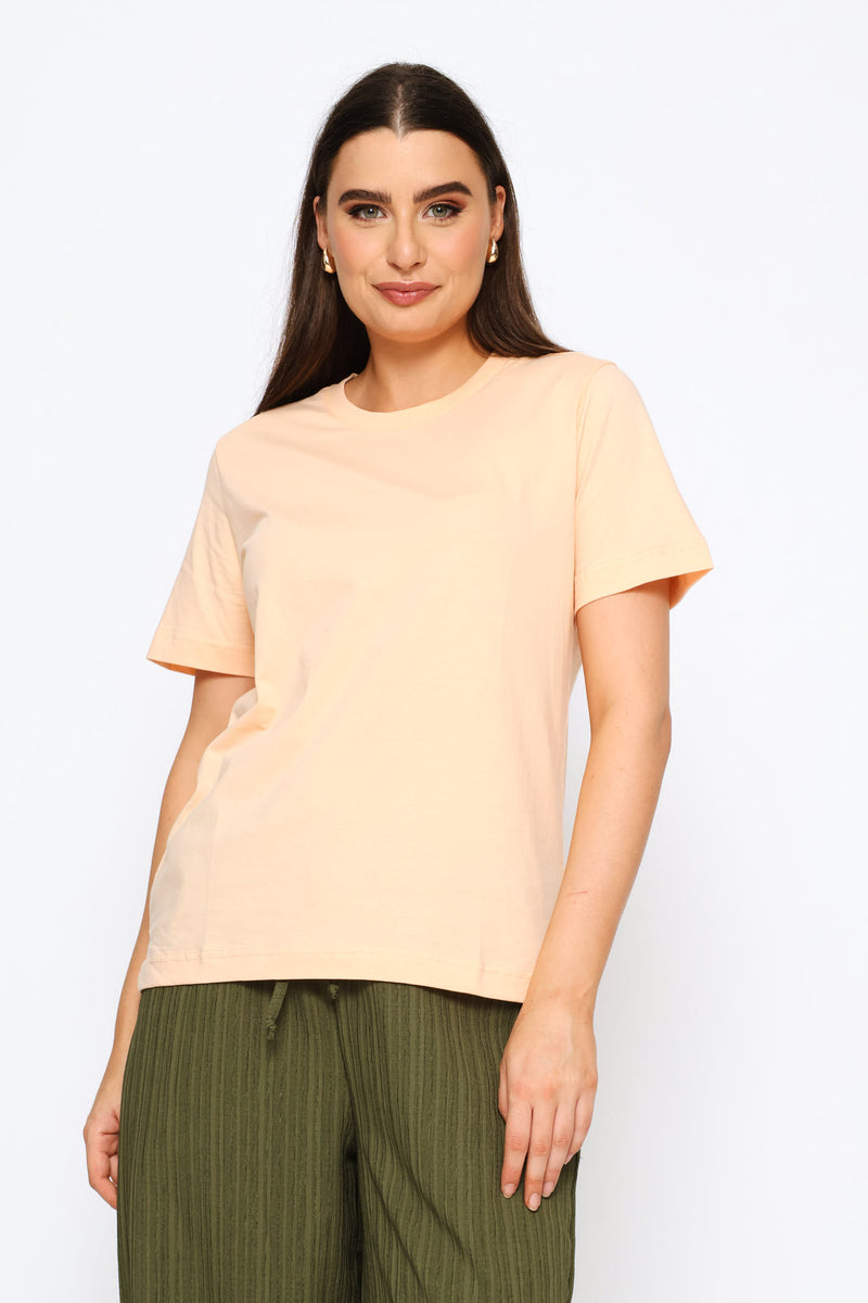 Rib Neck Cotton Boxy Tee - Pale Salmon