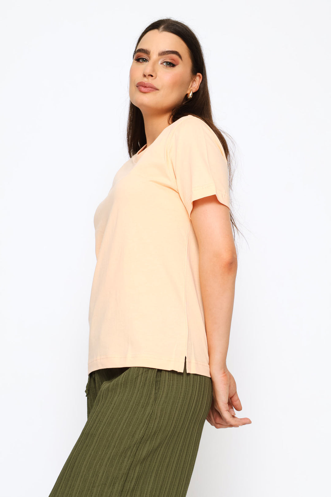 Rib Neck Cotton Boxy Tee - Pale Salmon