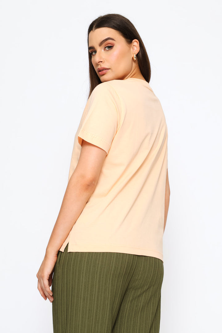 Rib Neck Cotton Boxy Tee - Pale Salmon