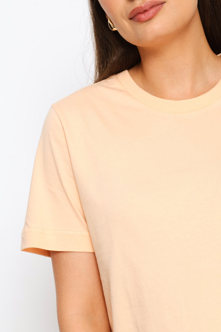 Rib Neck Cotton Boxy Tee - Pale Salmon