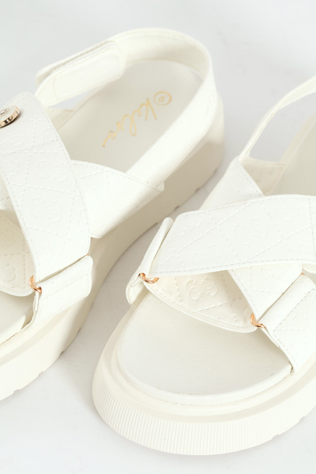 Embossed Wide Crosstrap Mule Sandal With Slingback - White