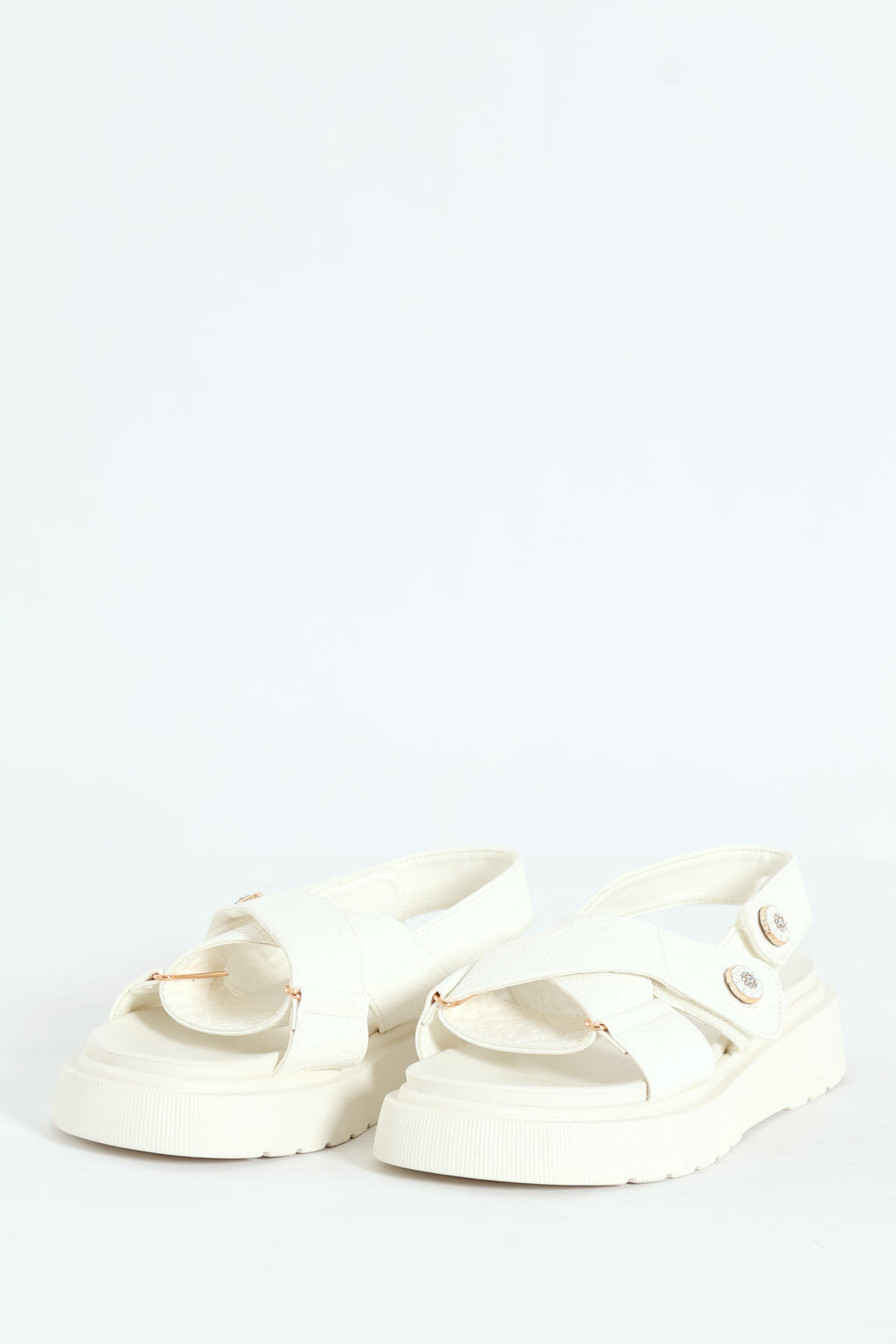 Embossed Wide Crosstrap Mule Sandal With Slingback - White