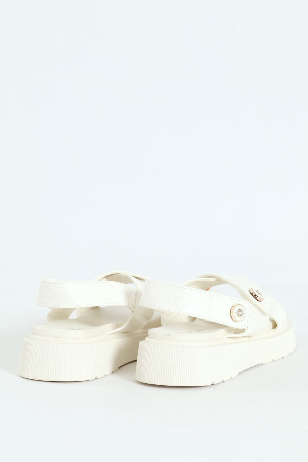 Embossed Wide Crosstrap Mule Sandal With Slingback - White