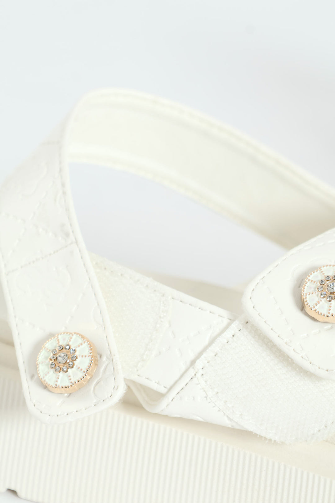 Embossed Wide Crosstrap Mule Sandal With Slingback - White