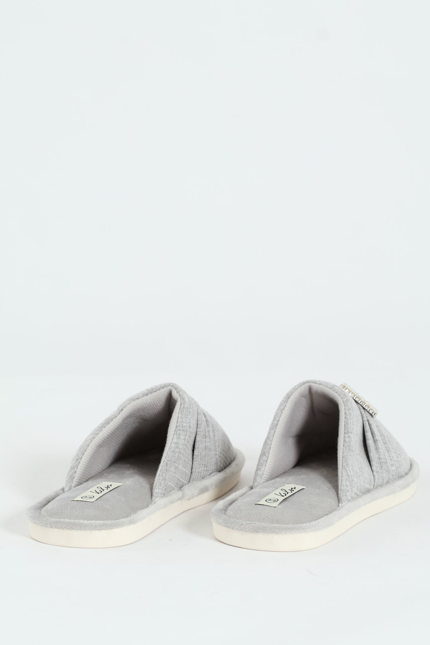 Ladies Closed Toe Slipper With Pearl Trim Detail - Grey – Edgars