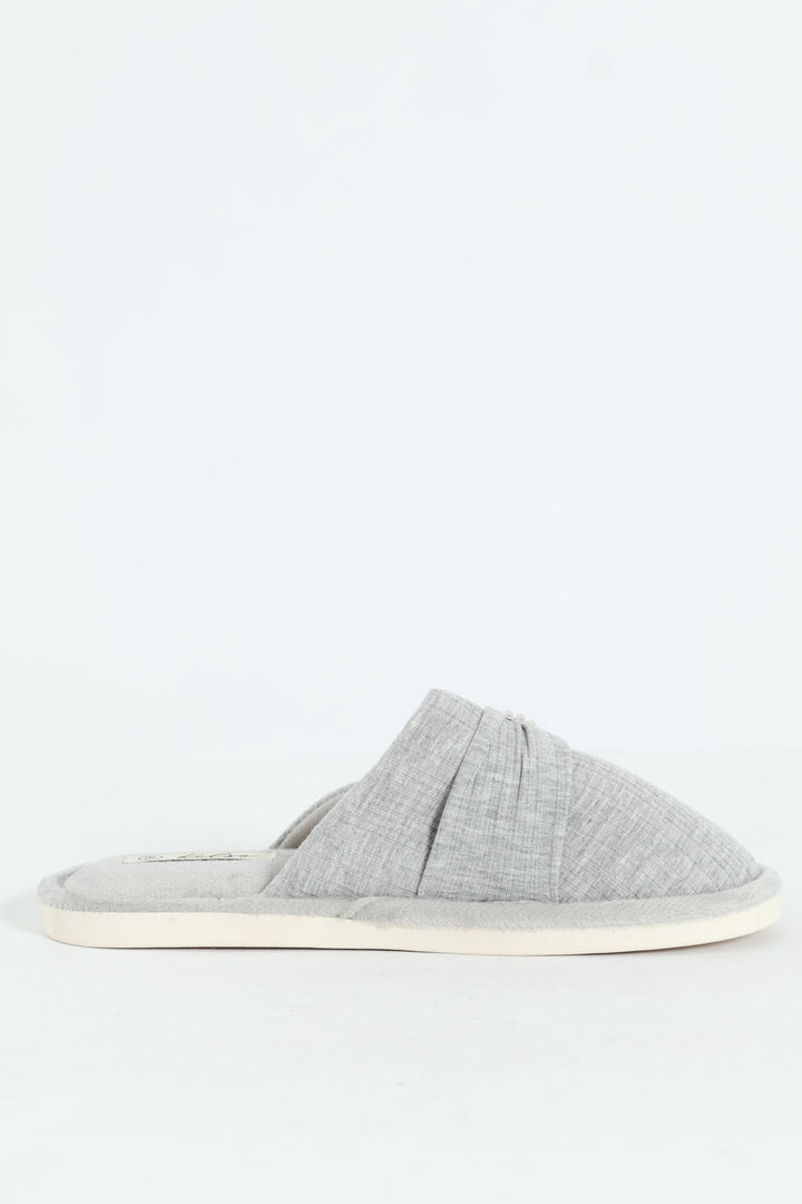Closed Toe Slipper With Pearl Trim Detail - Grey