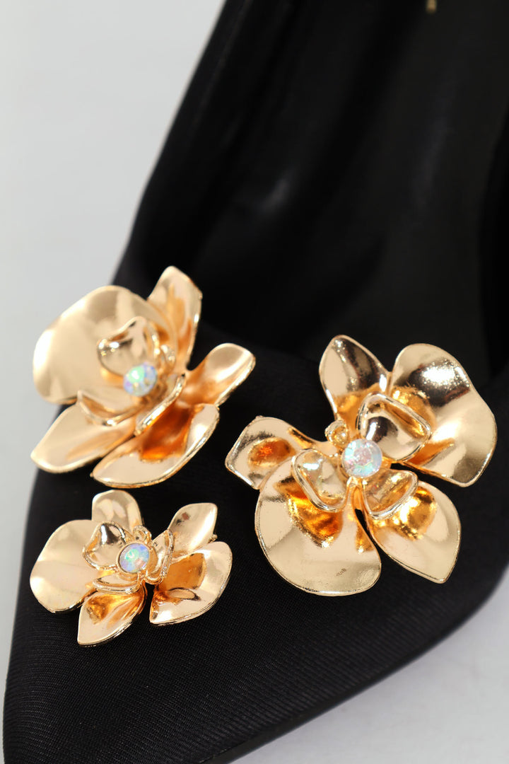 Jewelled Trimmed Court Heel - Black