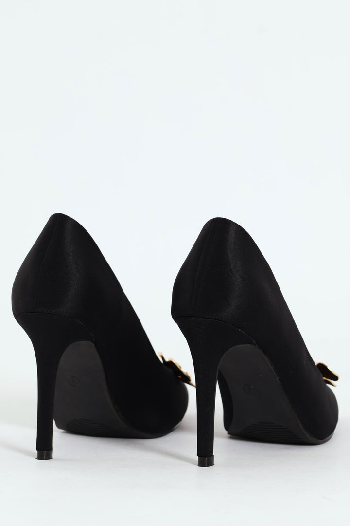 Jewelled Trimmed Court Heel - Black
