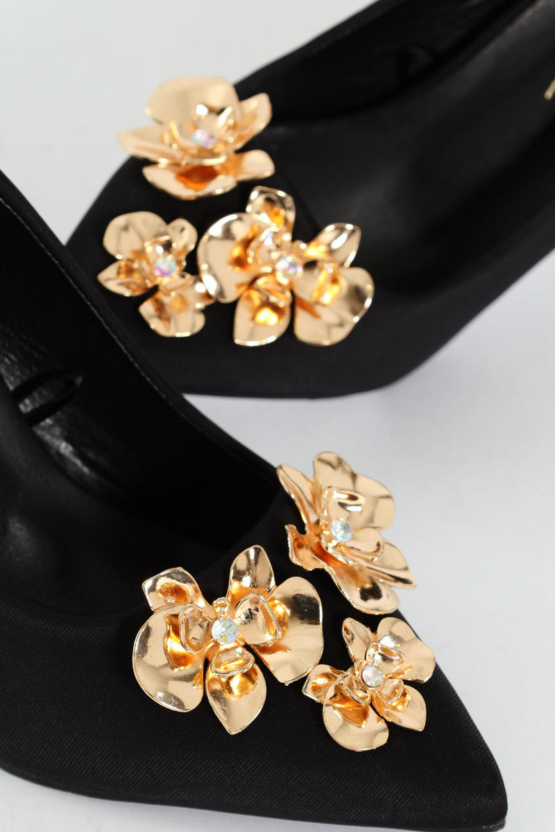 Jewelled Trimmed Court Heel - Black
