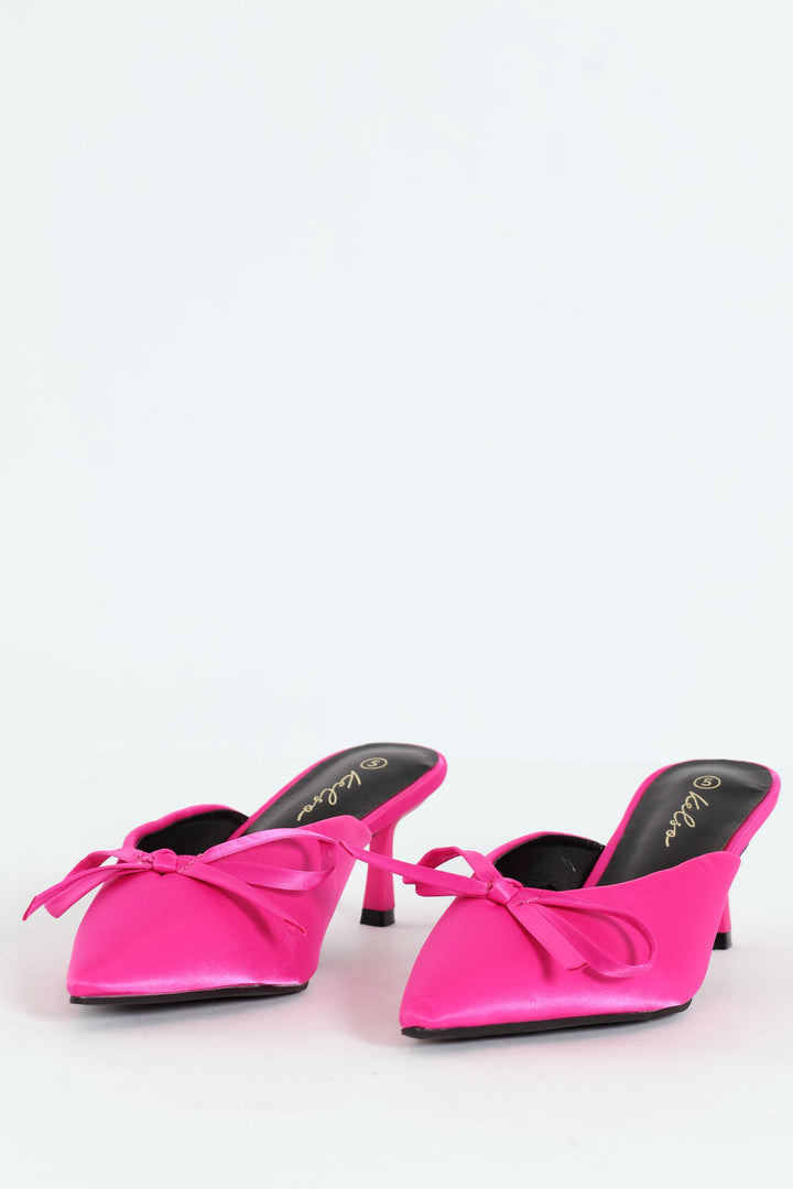 V-Cut Mule Heel With Rope Bow - Cerise