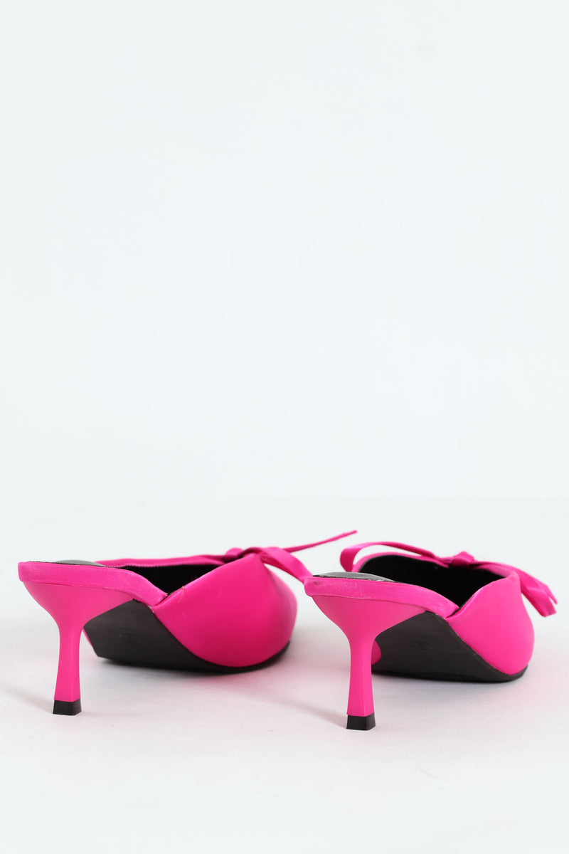 V-Cut Mule Heel With Rope Bow - Cerise