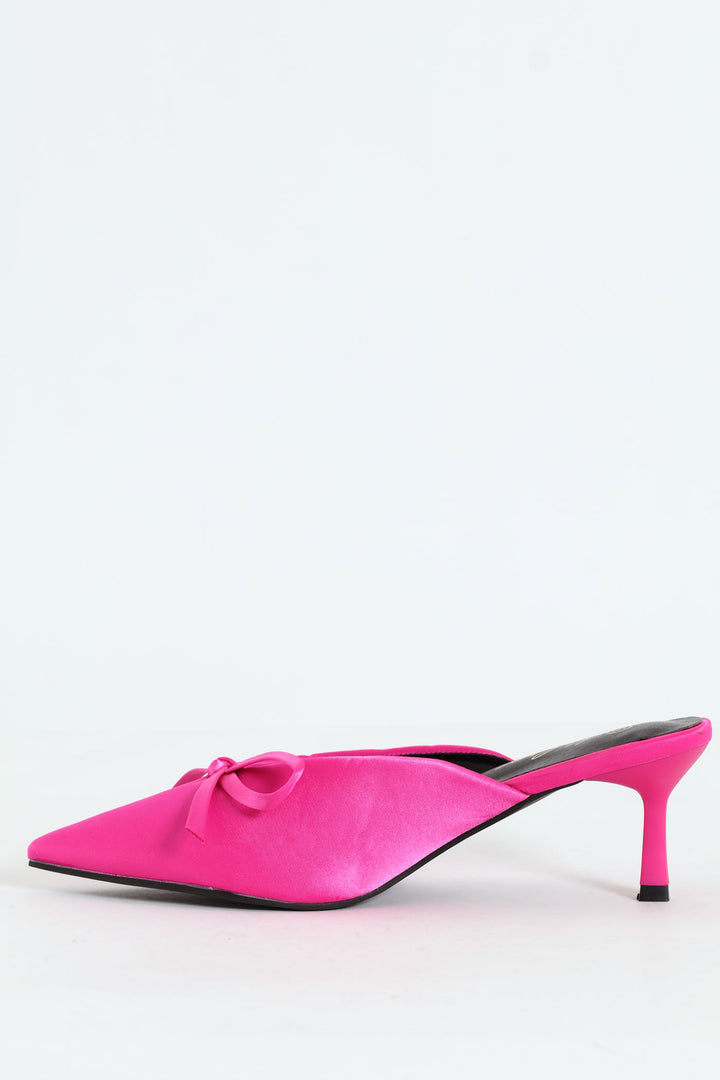 V-Cut Mule Heel With Rope Bow - Cerise