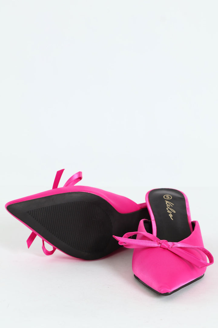 V-Cut Mule Heel With Rope Bow - Cerise