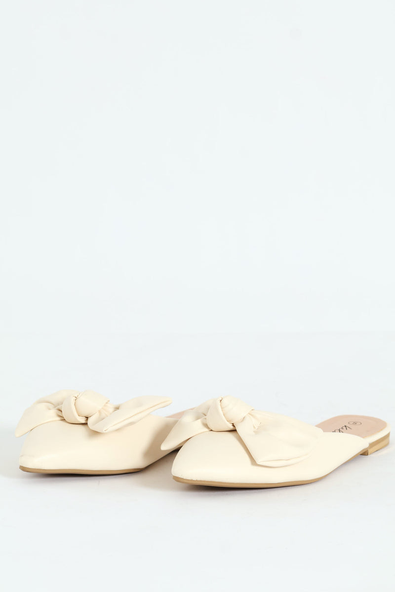 Soft Big Bow Push In Mule - Stone