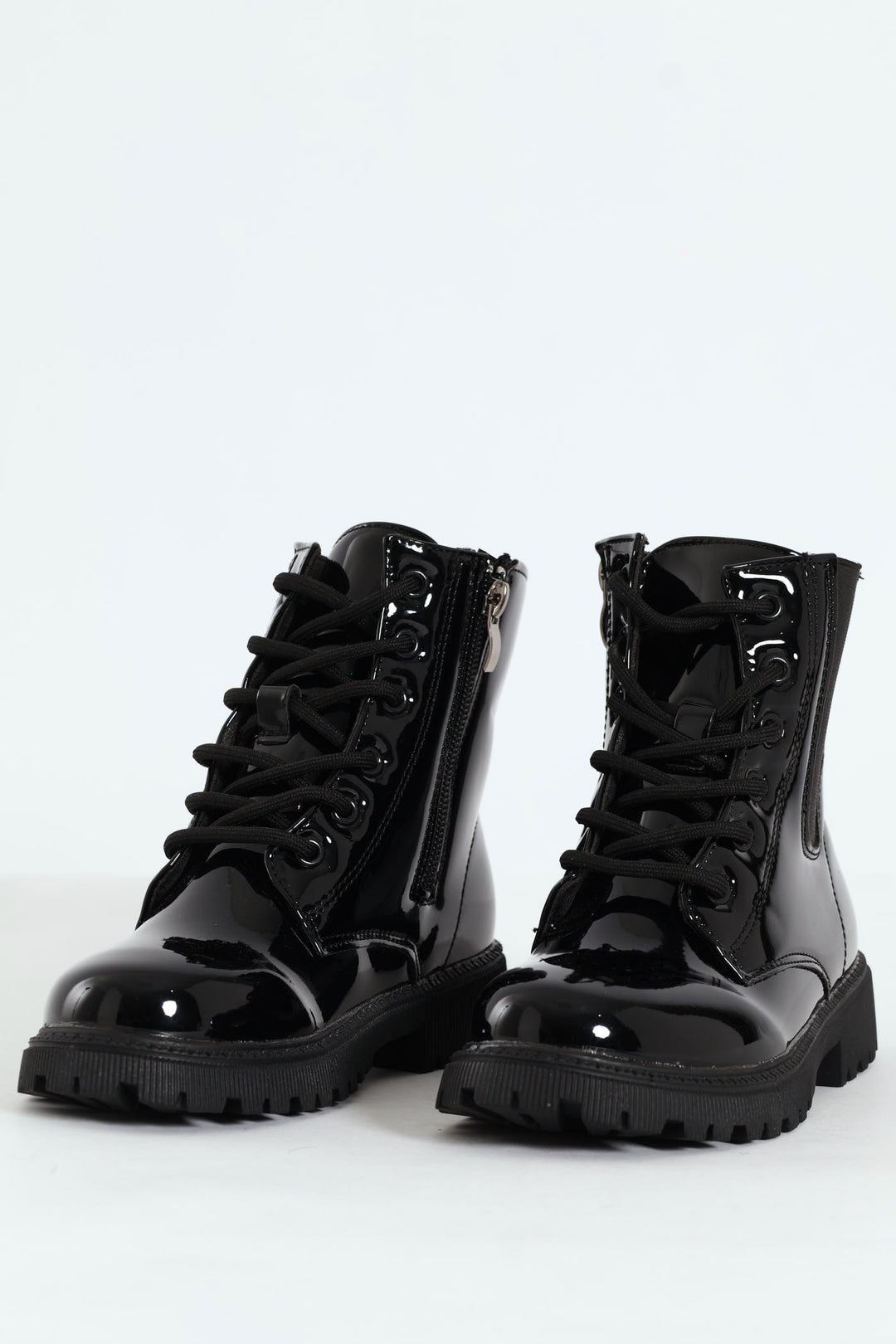 Girls Patent Military Boot - Black