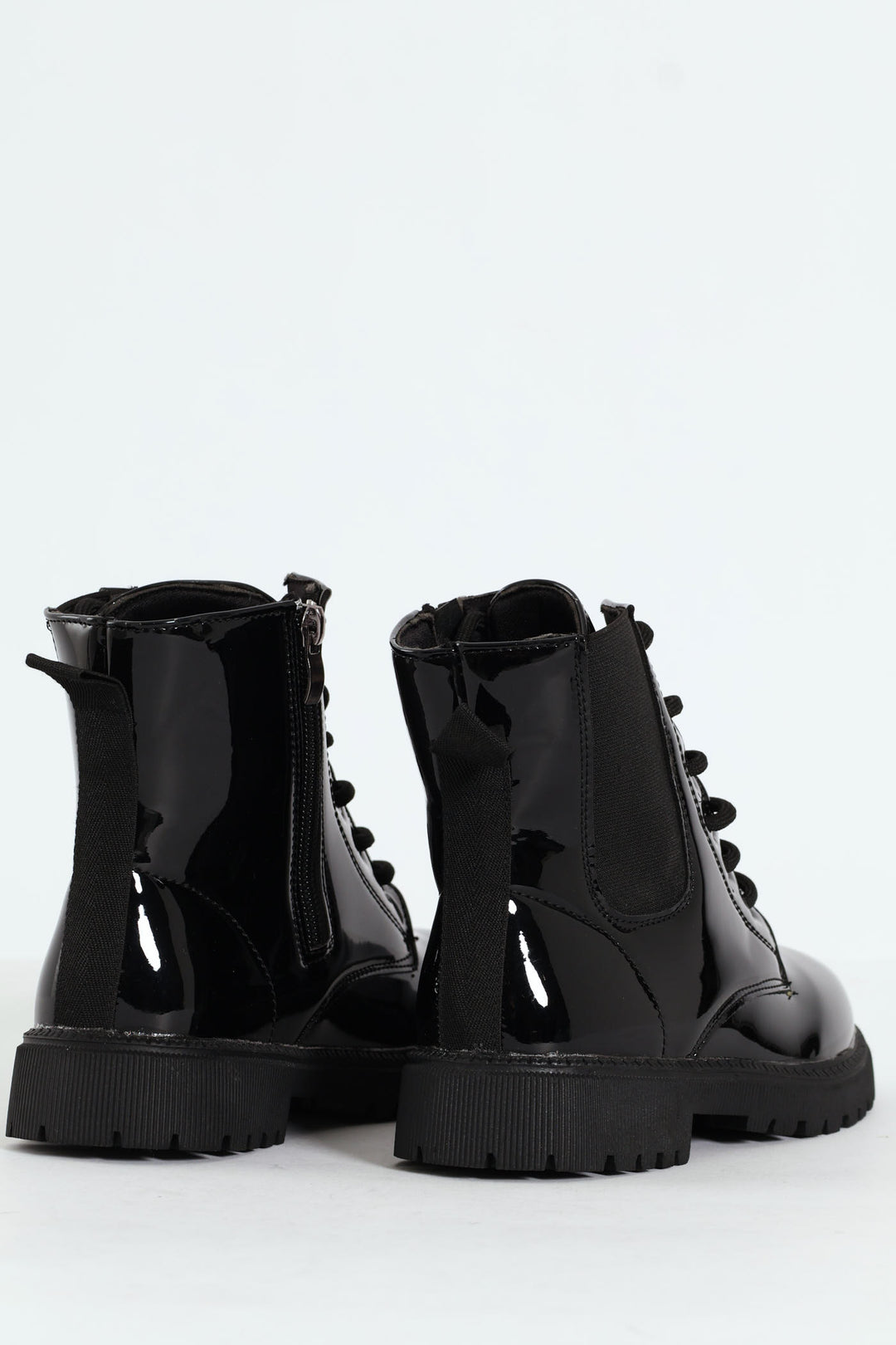 Girls Patent Military Boot - Black