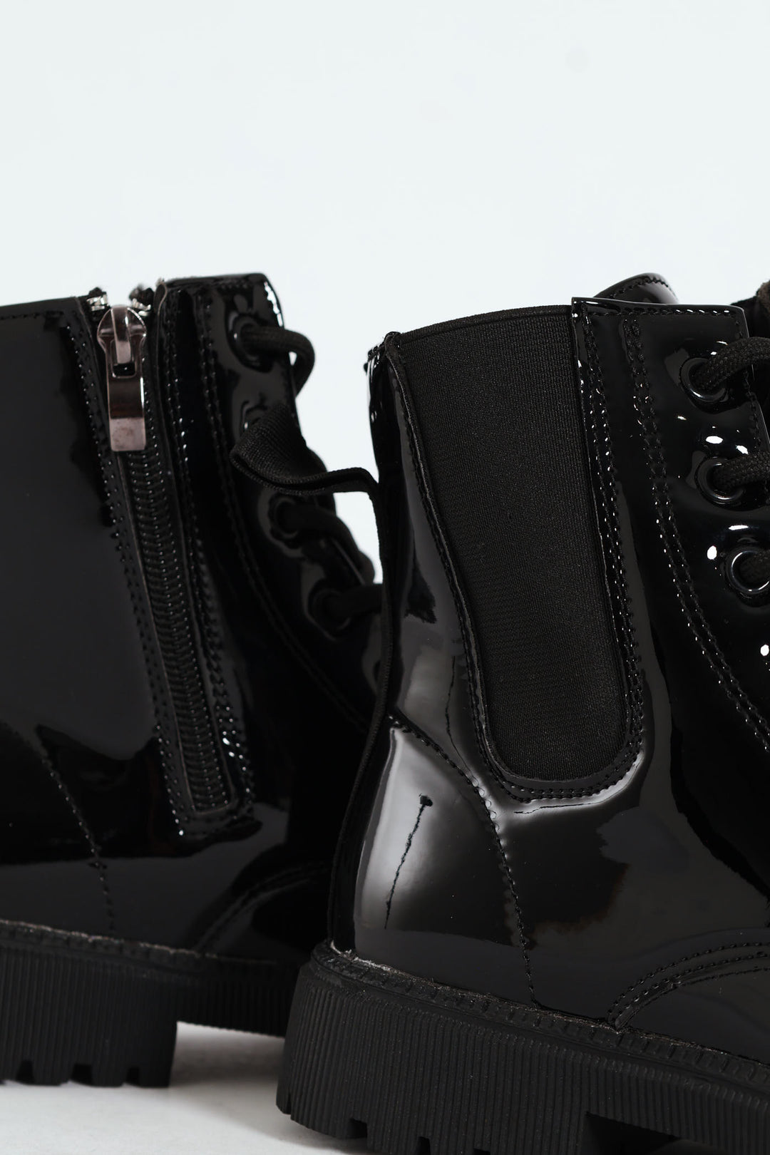 Girls Patent Military Boot - Black