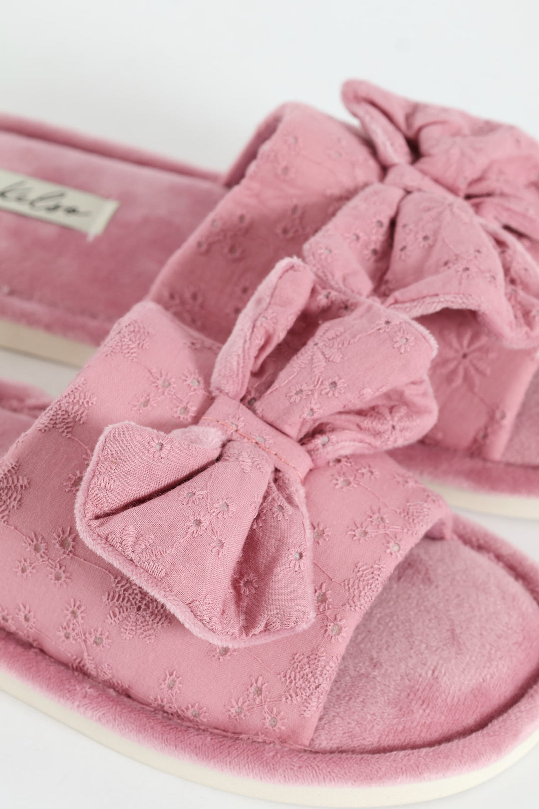 Anglaise Mule Slipper With Bow Detail - Mauve