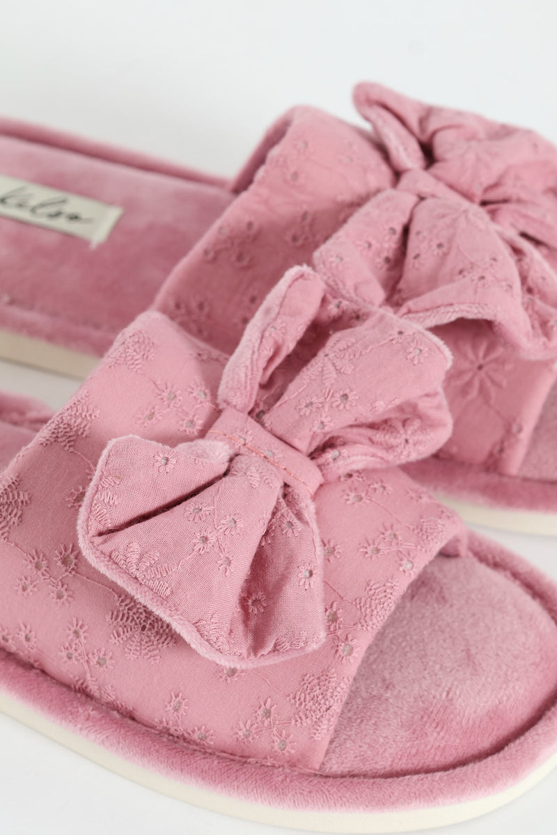 Anglaise Mule Slipper With Bow Detail - Mauve