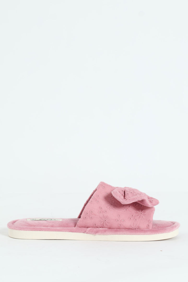 Anglaise Mule Slipper With Bow Detail - Mauve