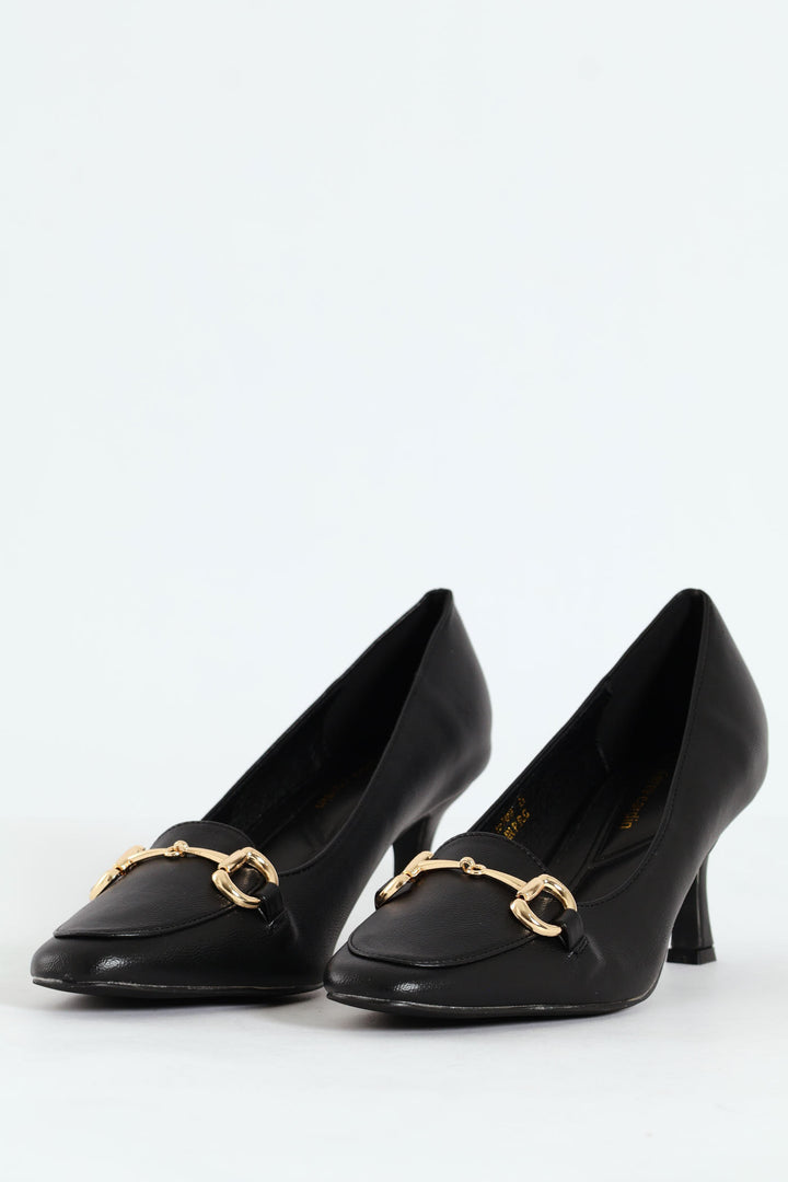 Juliet Almond Toe Juliet Horsebit Kitten Court Heel - Black
