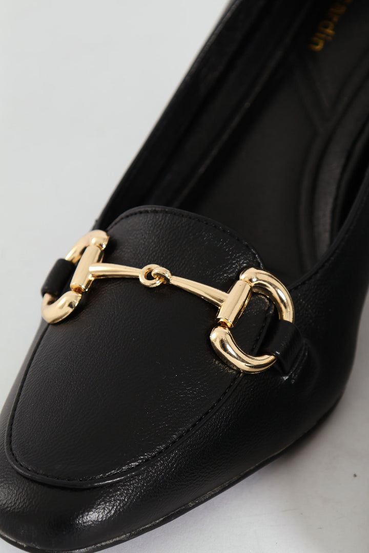 Juliet Almond Toe Juliet Horsebit Kitten Court Heel - Black