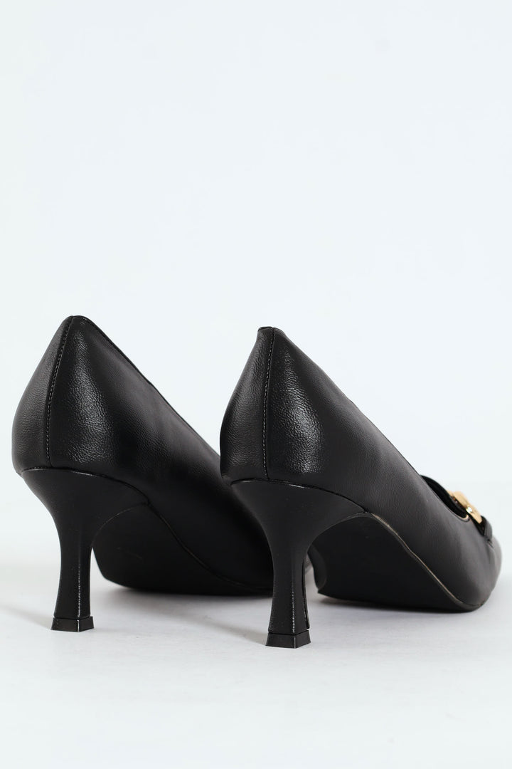 Juliet Almond Toe Juliet Horsebit Kitten Court Heel - Black