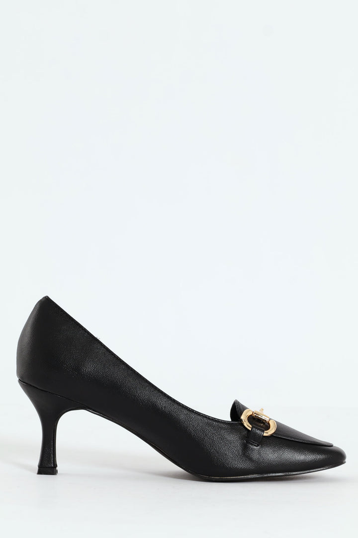 Juliet Almond Toe Juliet Horsebit Kitten Court Heel - Black