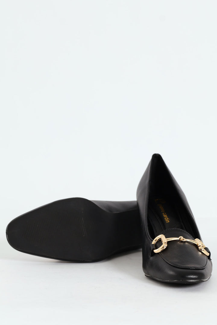 Juliet Almond Toe Juliet Horsebit Kitten Court Heel - Black
