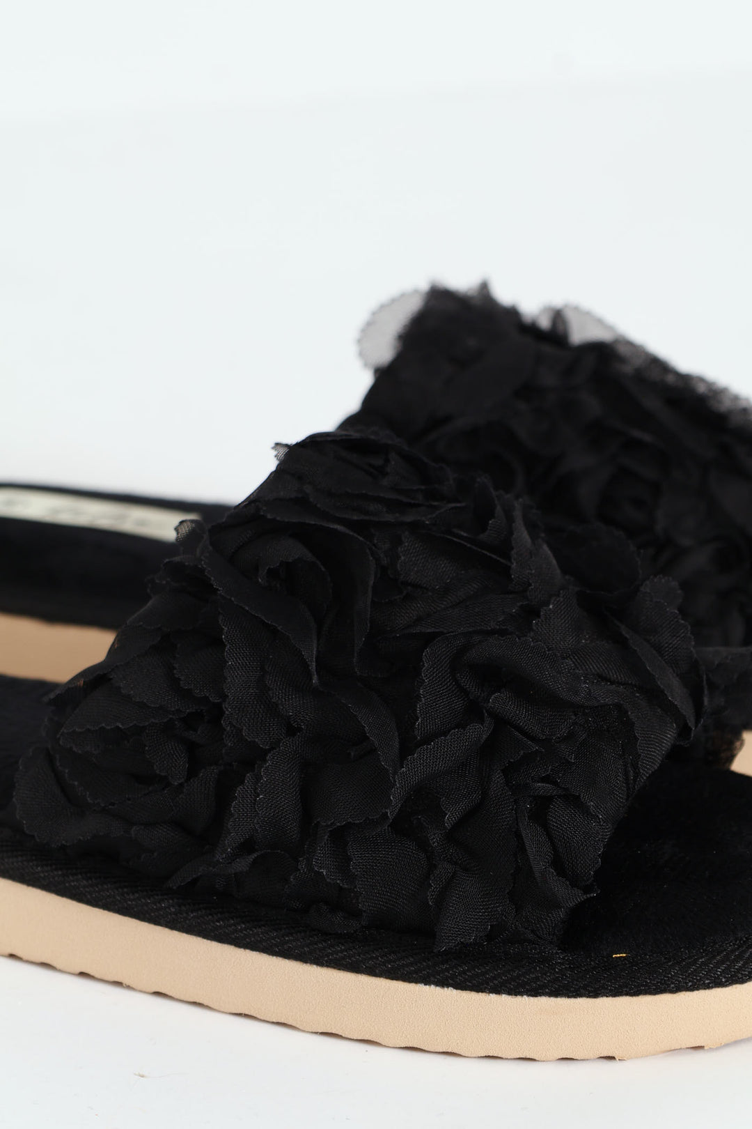Open Toe Slipper With Floral Upper - Black