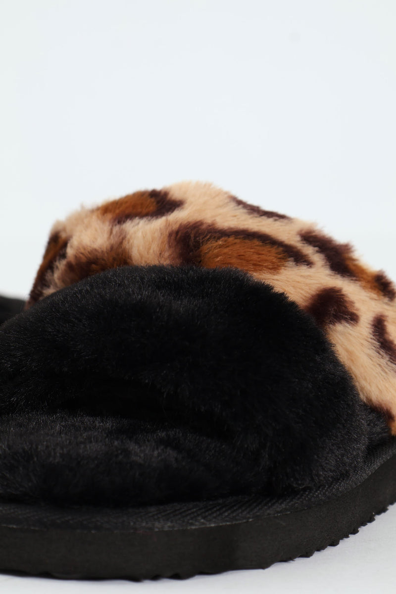 Double Band Open Toe Slipper - Black