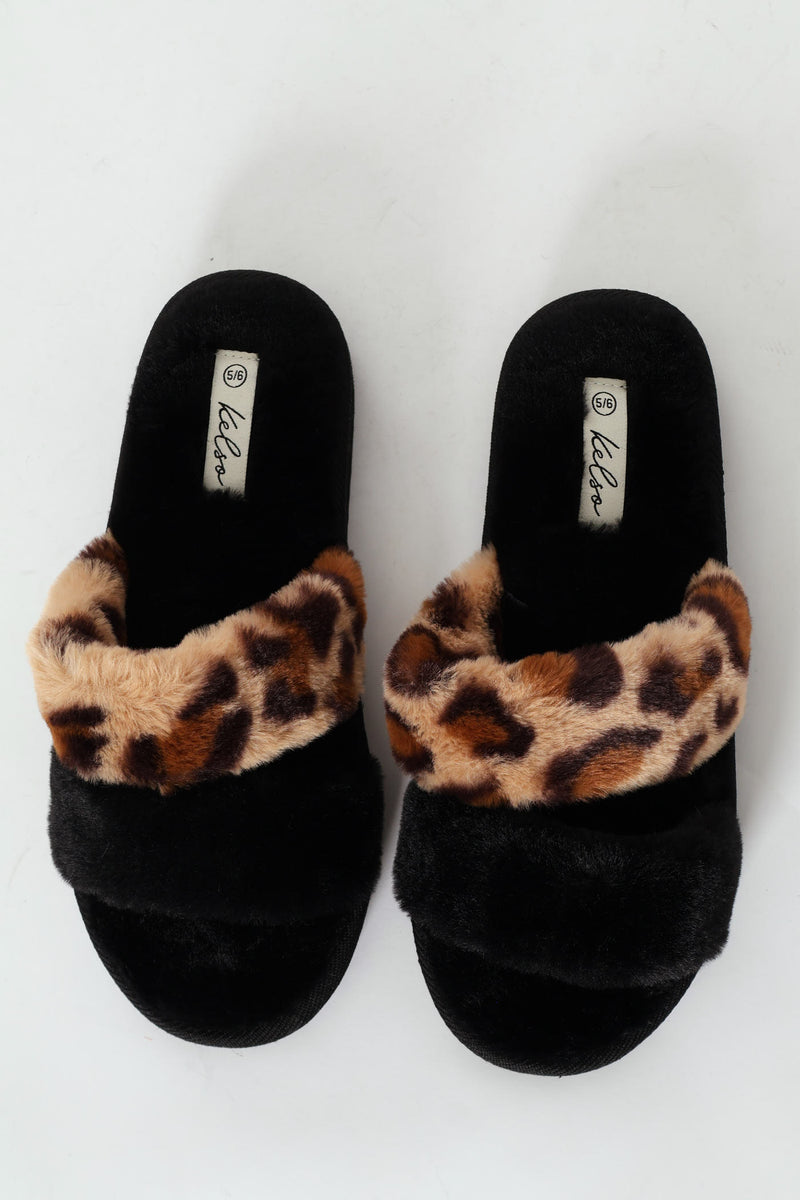 Double Band Open Toe Slipper - Black