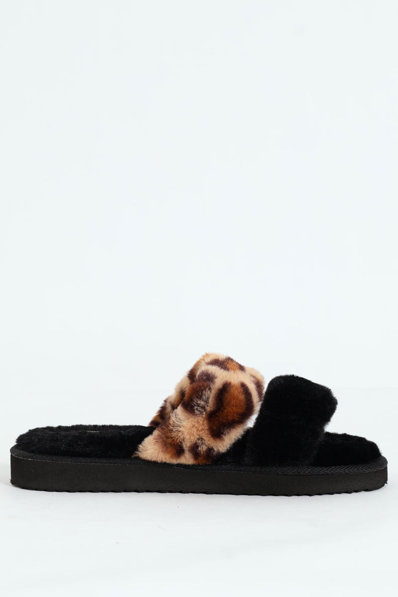 Double Band Open Toe Slipper - Black
