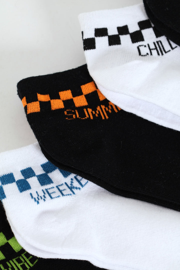 Boys 5 Pack Slogan Low Cut Socks - Black