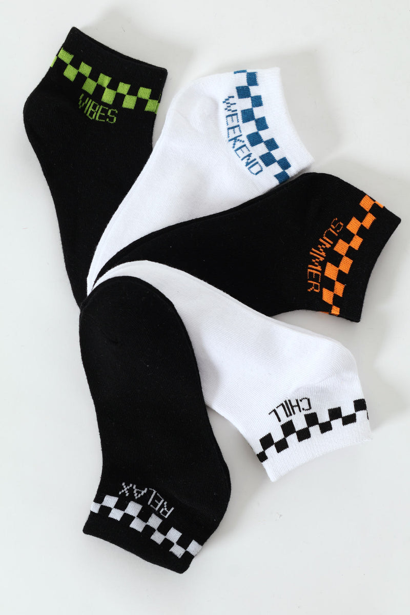 Boys 5 Pack Slogan Low Cut Socks - Black