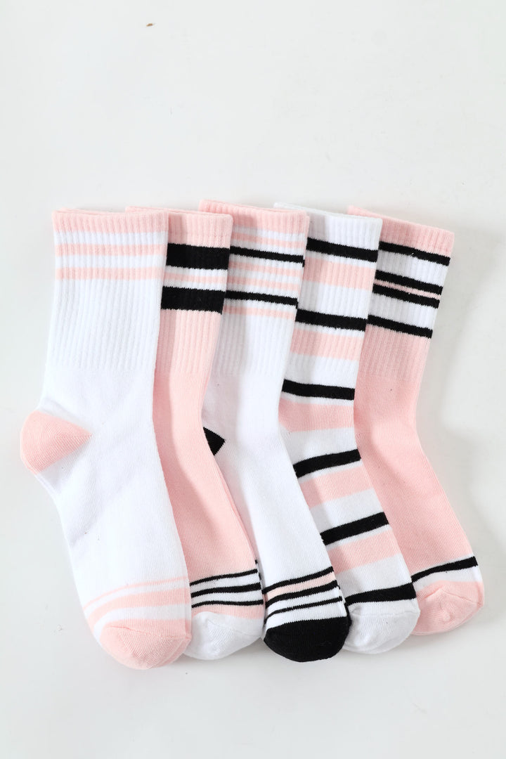 Girls 5 Pack Rib Anklet Socks - Pink