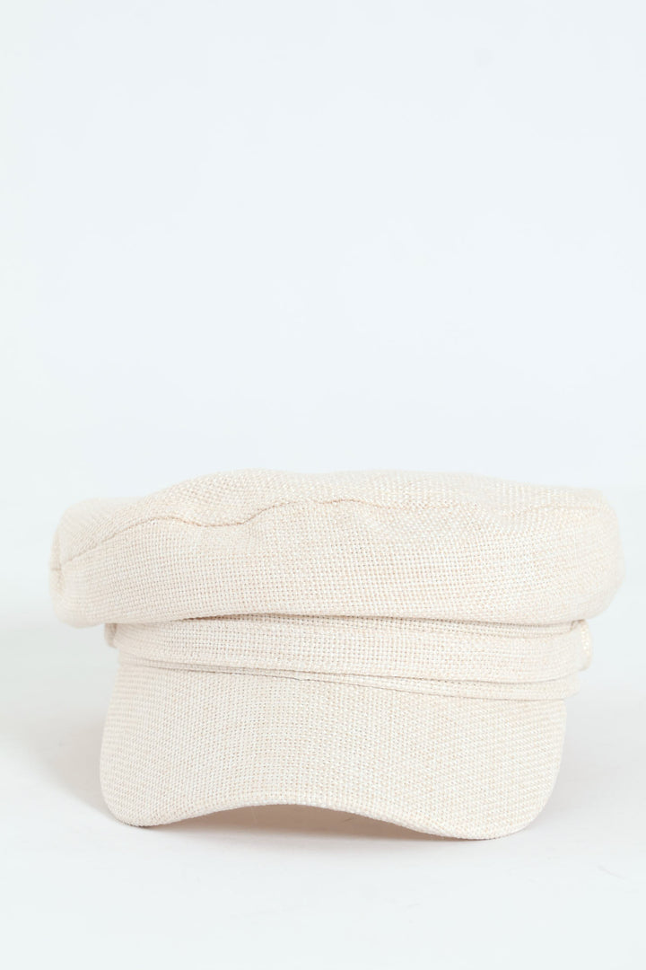 Linen-Look Baker Boy Hat - Cream