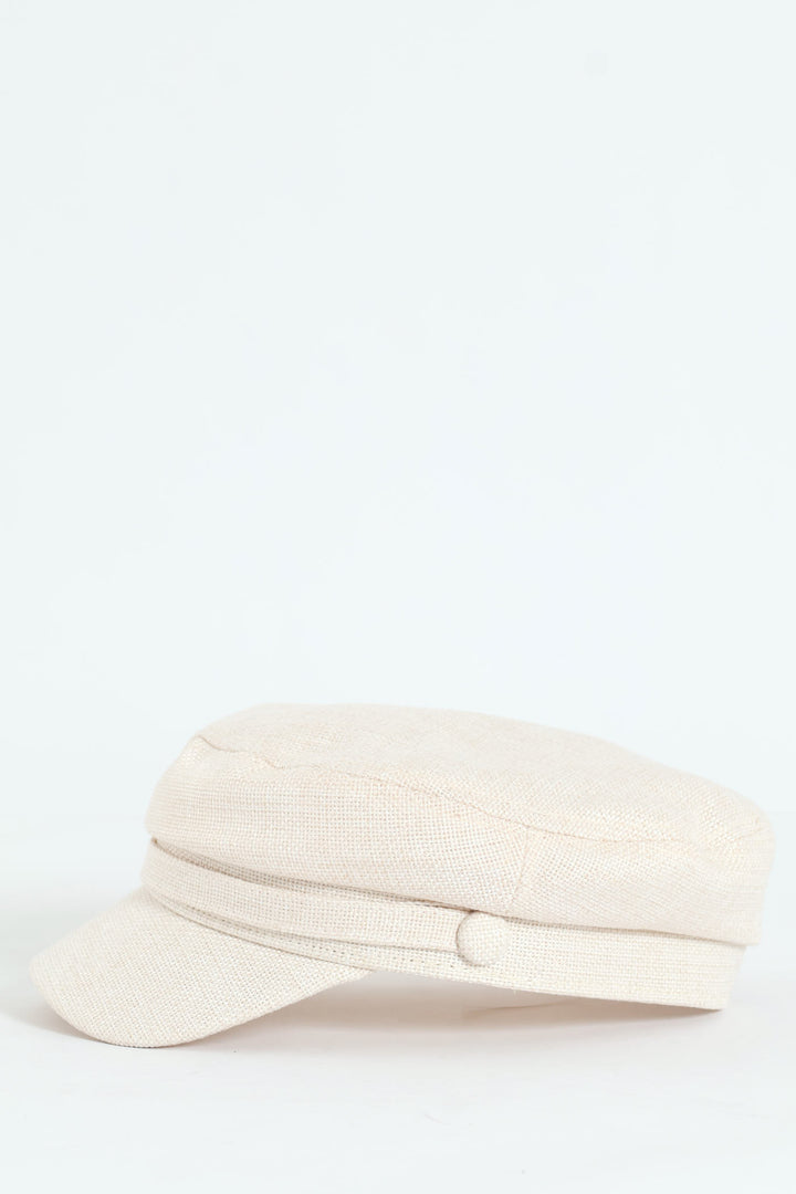 Linen-Look Baker Boy Hat - Cream